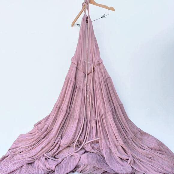 Nasty Gal Pink Chiffon Maxi Dress Tiered Ruffle Backless Gown M Formal Long - Picture 3 of 8